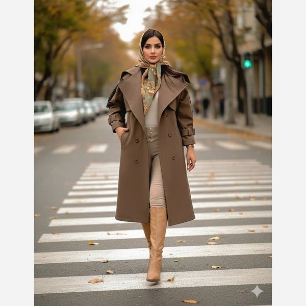 بارونی یقه کاستری آستردار قهوه ای