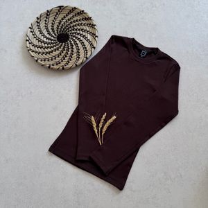 بلوز یقه گرد شکلاتی با تخفیف ویژه