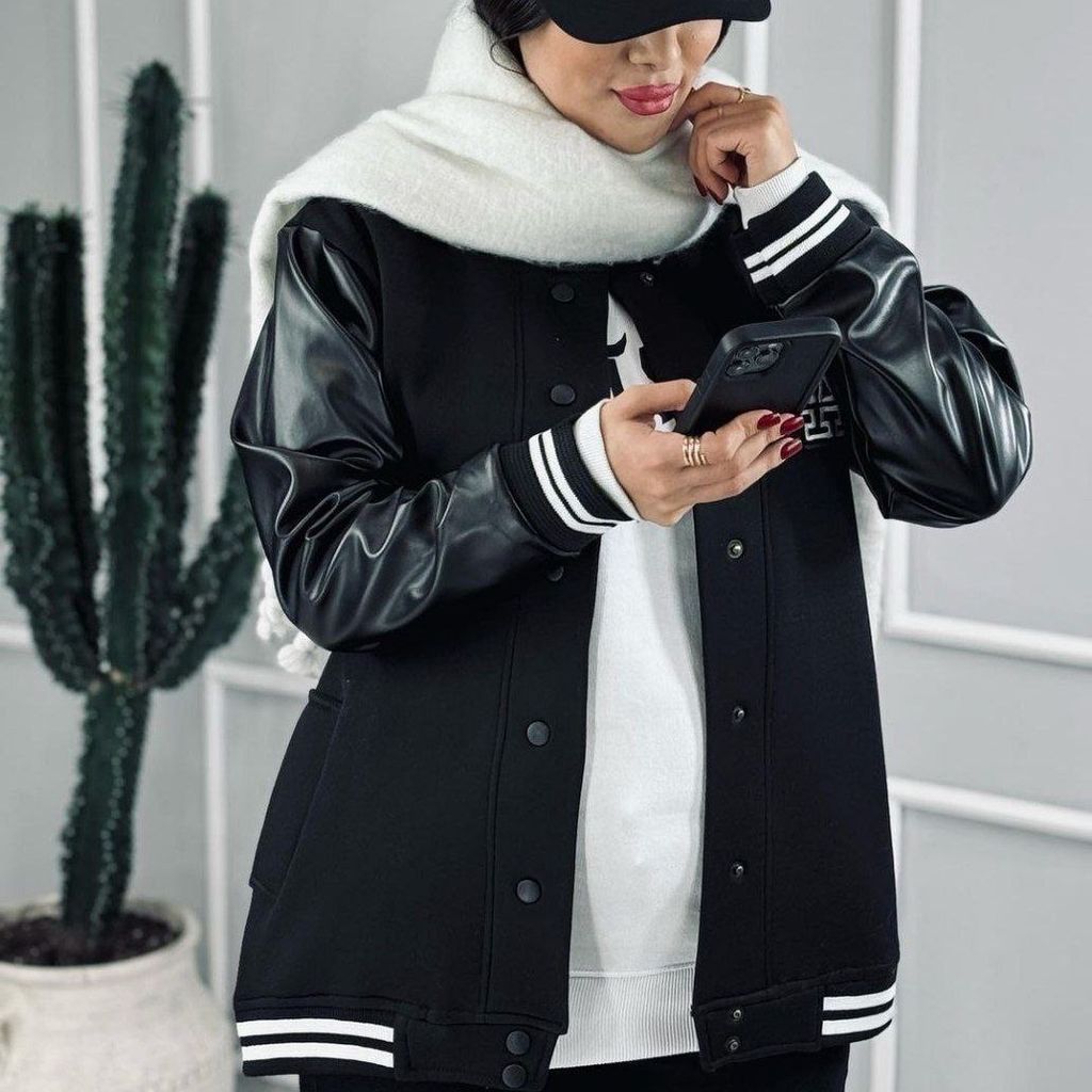 قیمت ارزان سویشرت بیسبالی آستین چرم