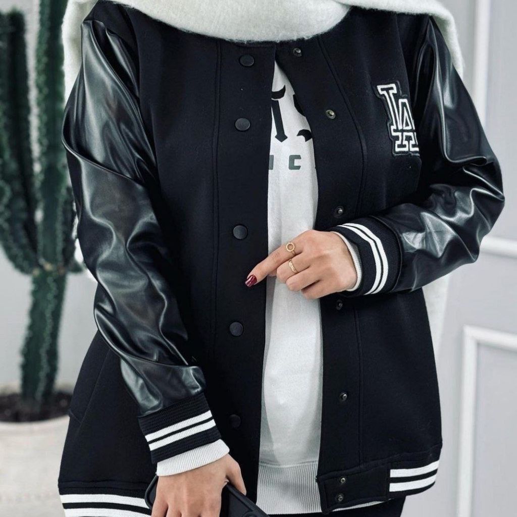 خرید اینترنتی سویشرت بیسبالی آستین چرم