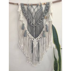 دیوارکوب مکرومه بافی طوسی سفید