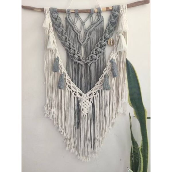 دیوارکوب مکرومه بافی طوسی سفید