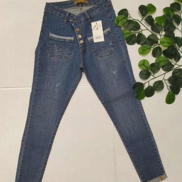 شلوار لی مام فیت دم پا پاکتی زنانه shl6r