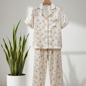 شومیز وشلوار ساتن ابریشم زنانه طرح آهو