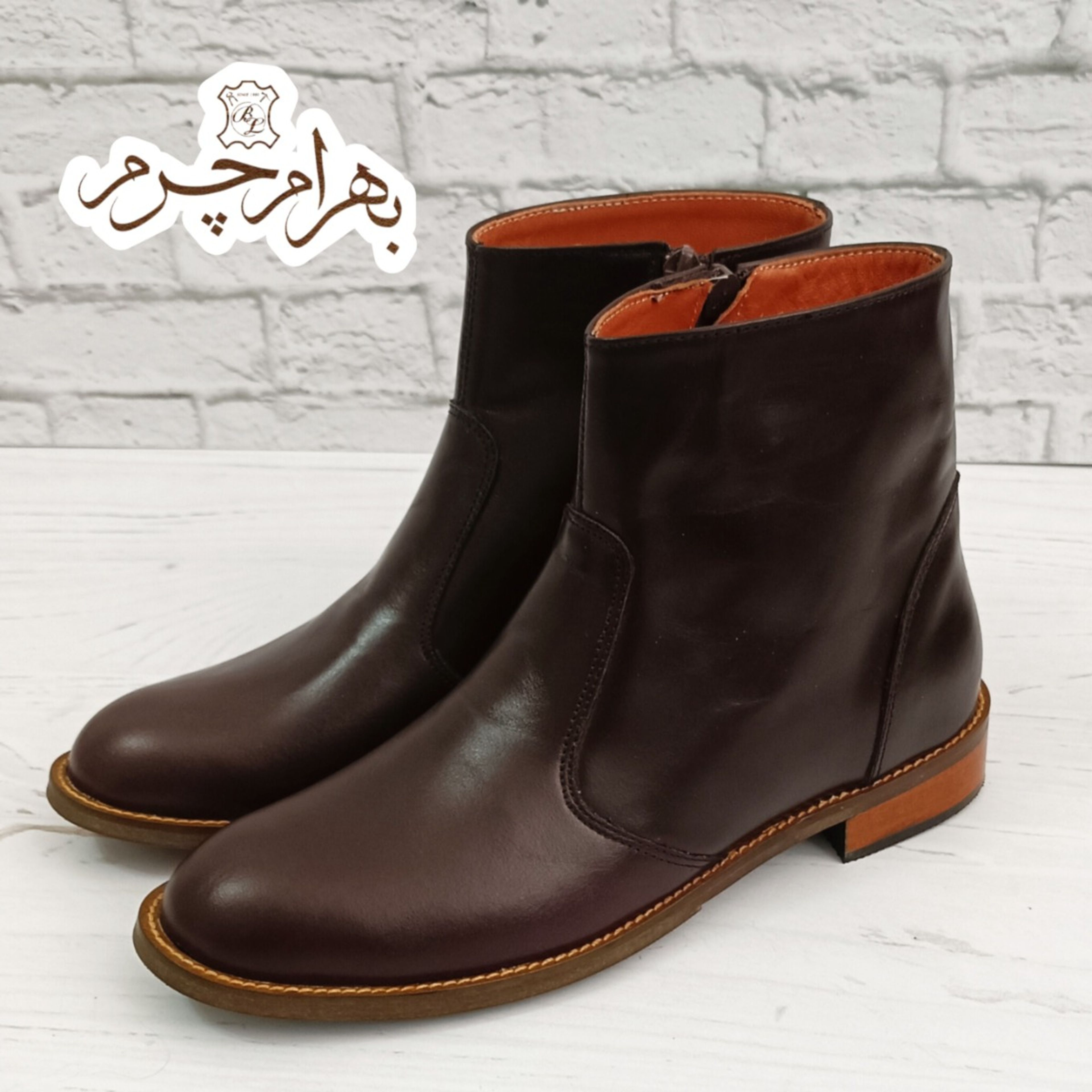خرید انلاین نیم بوت زنانه چرم طبیعی مدل ناتالی کلاسیک قهوه ای