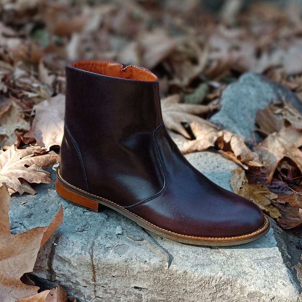 خرید اینترنتی نیم بوت زنانه چرم طبیعی مدل ناتالی کلاسیک قهوه ای