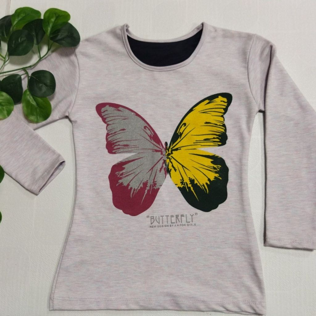 خرید اینترنتی بلوز آستین بلند دخترانه چاپ پروانه blz