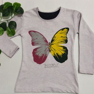 بلوز آستین بلند دخترانه چاپ پروانه blz