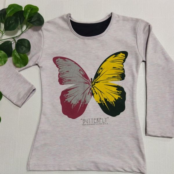 بلوز آستین بلند دخترانه چاپ پروانه blz