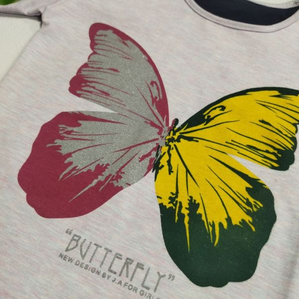 بلوز آستین بلند دخترانه چاپ پروانه blz