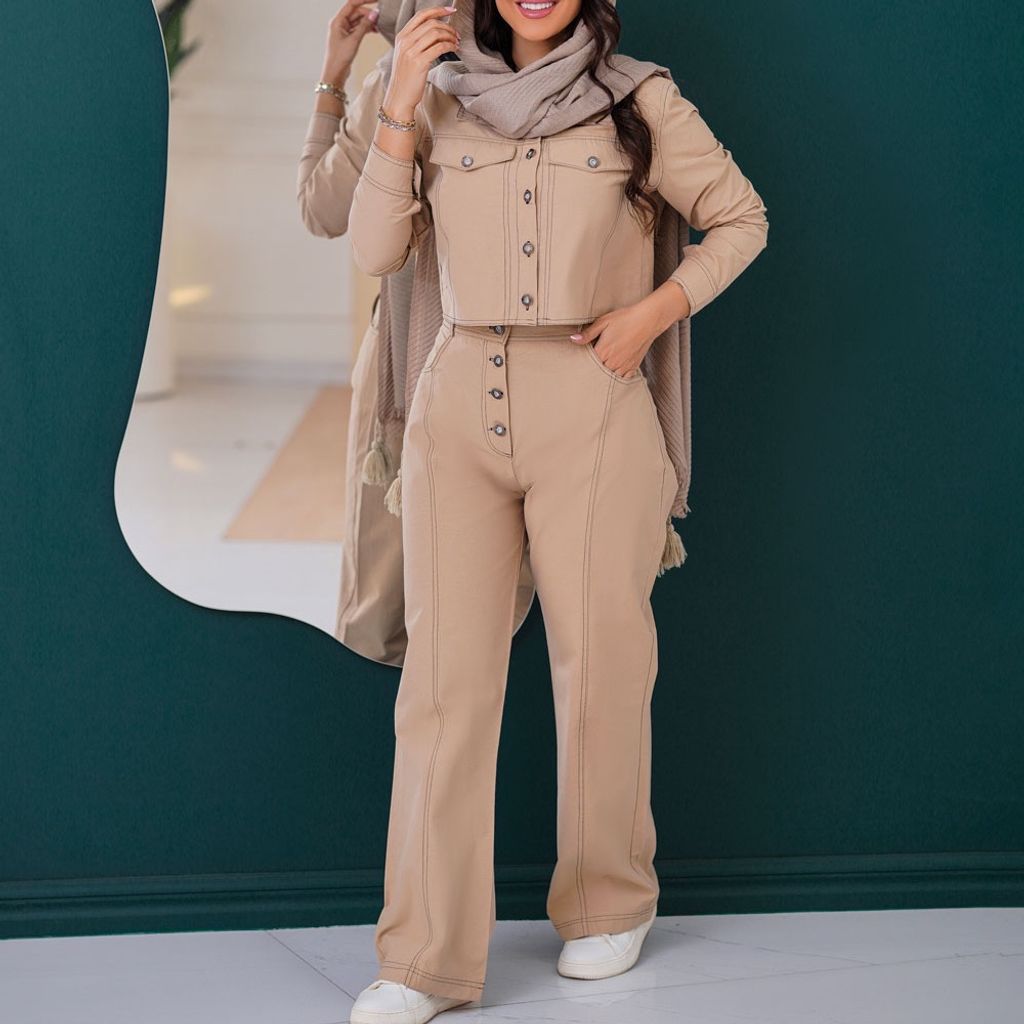 قیمت ست کراپ کت و شلوار بخیه دوزی