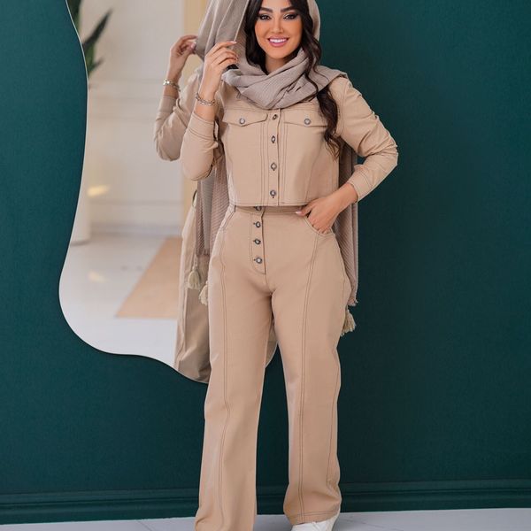 ست کراپ کت و شلوار بخیه دوزی