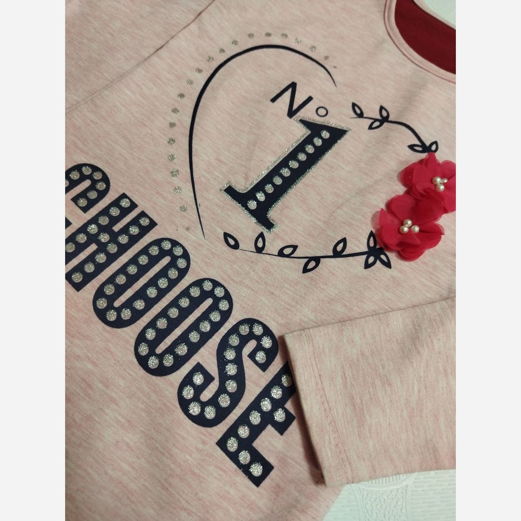 خرید انلاین بلوز آستین بلند دخترانه چاپ قلب ch37