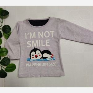 بلوز آستین بلند دخترانه چاپ پنگوئن blz65