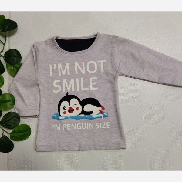 بلوز آستین بلند دخترانه چاپ پنگوئن blz65