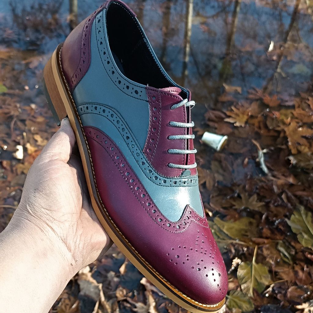 خرید آنلاین کفش مردانه مجلسی چرم طبیعی دستدوز مدل نیلسون زرشکی طوسی