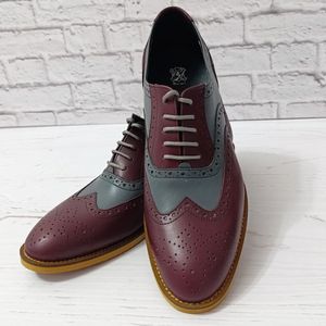 فروش اینترنتی کفش مردانه مجلسی چرم طبیعی دستدوز مدل نیلسون زرشکی طوسی