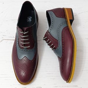 خرید آنلاین کفش مردانه مجلسی چرم طبیعی دستدوز مدل نیلسون زرشکی طوسی