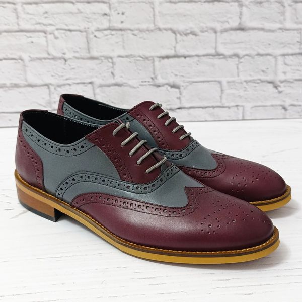 کفش مردانه مجلسی چرم طبیعی دستدوز مدل نیلسون زرشکی طوسی