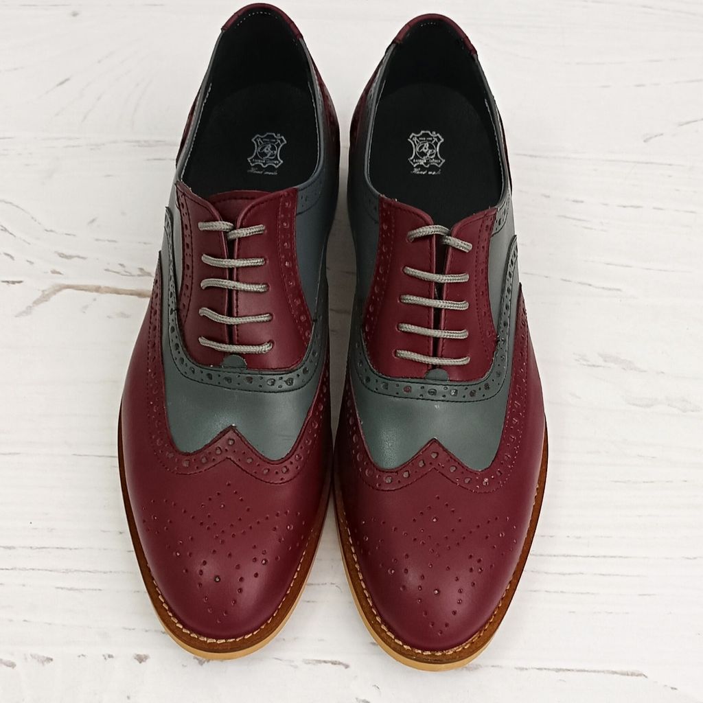 خرید اینترنتی کفش مردانه مجلسی چرم طبیعی دستدوز مدل نیلسون زرشکی طوسی