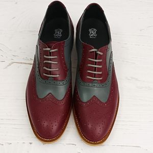 خرید اینترنتی کفش مردانه مجلسی چرم طبیعی دستدوز مدل نیلسون زرشکی طوسی