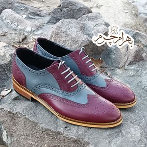 کفش مردانه مجلسی چرم طبیعی دستدوز مدل نیلسون زرشکی طوسی