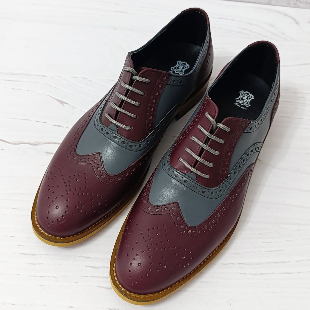 مشخصات کفش مردانه مجلسی چرم طبیعی دستدوز مدل نیلسون زرشکی طوسی