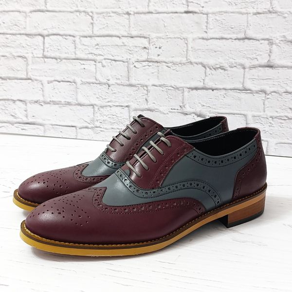 کفش مردانه مجلسی چرم طبیعی دستدوز مدل نیلسون زرشکی طوسی