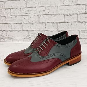 فروش اینترنتی کفش مردانه مجلسی چرم طبیعی دستدوز مدل نیلسون زرشکی طوسی