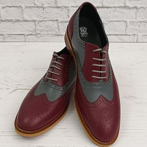 مشخصات کفش مردانه مجلسی چرم طبیعی دستدوز مدل نیلسون زرشکی طوسی