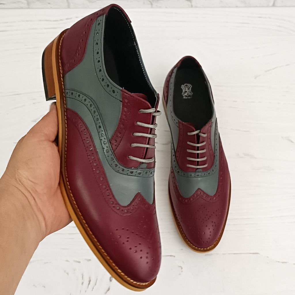 مشخصات کفش مردانه مجلسی چرم طبیعی دستدوز مدل نیلسون زرشکی طوسی