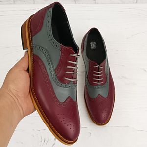 مشخصات کفش مردانه مجلسی چرم طبیعی دستدوز مدل نیلسون زرشکی طوسی