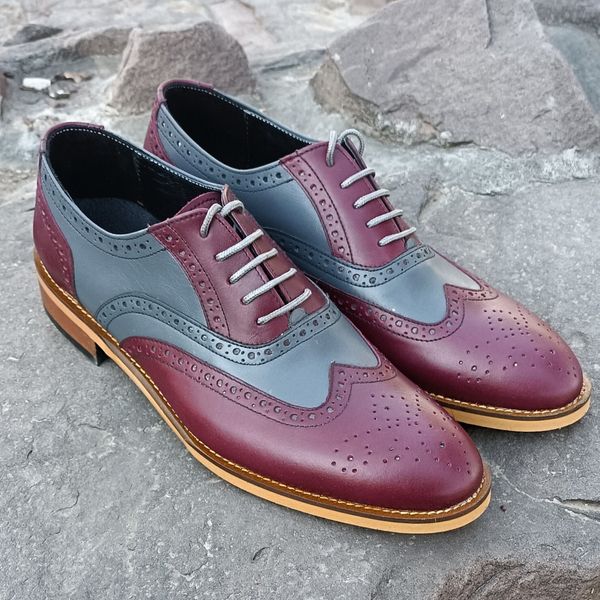 کفش مردانه مجلسی چرم طبیعی دستدوز مدل نیلسون زرشکی طوسی