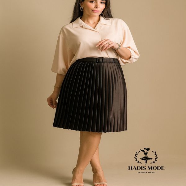 دامن ساتن پلیسه زنانه میدی قد 63