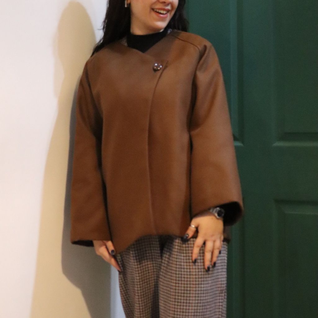 خرید اینترنتی پالتو کوتاه زنانه قهوه ای آستردار