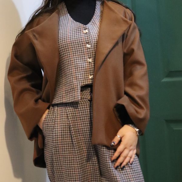 پالتو کوتاه زنانه قهوه ای آستردار