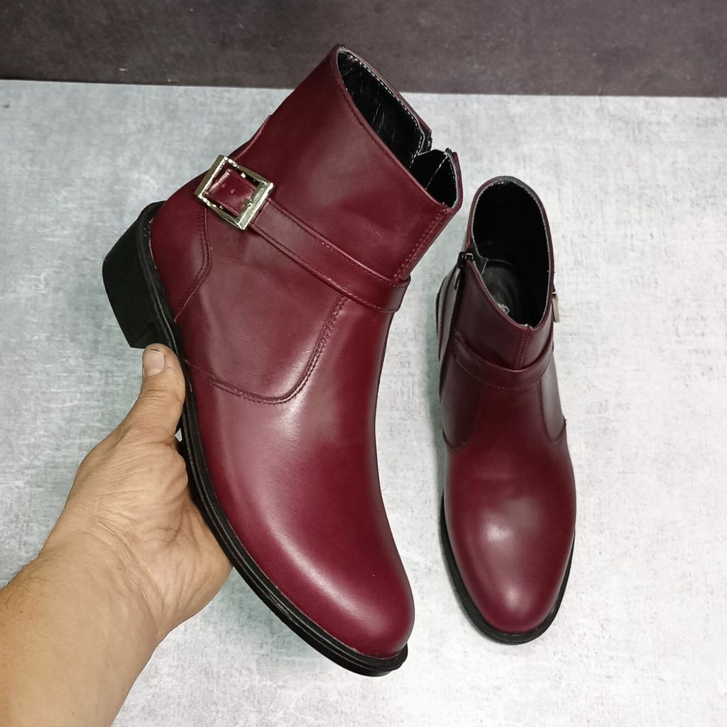 خرید آنلاین نیم بوت زنانه اسپرت چرم طبیعی مدل کاترین زرشکی