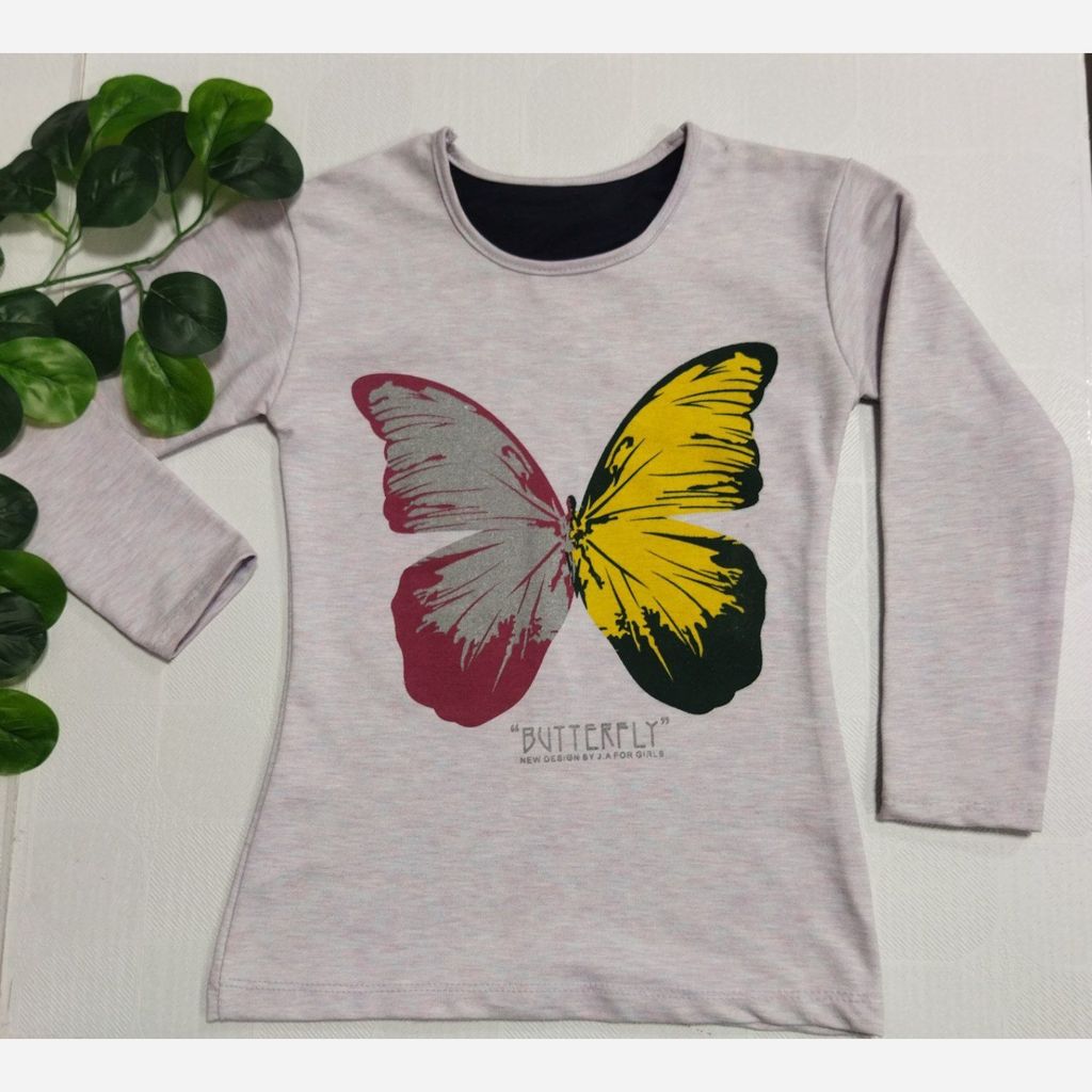 قیمت ارزان بلوز آستین بلند دخترانه چاپ پروانه 