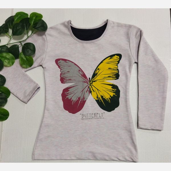 بلوز آستین بلند دخترانه چاپ پروانه