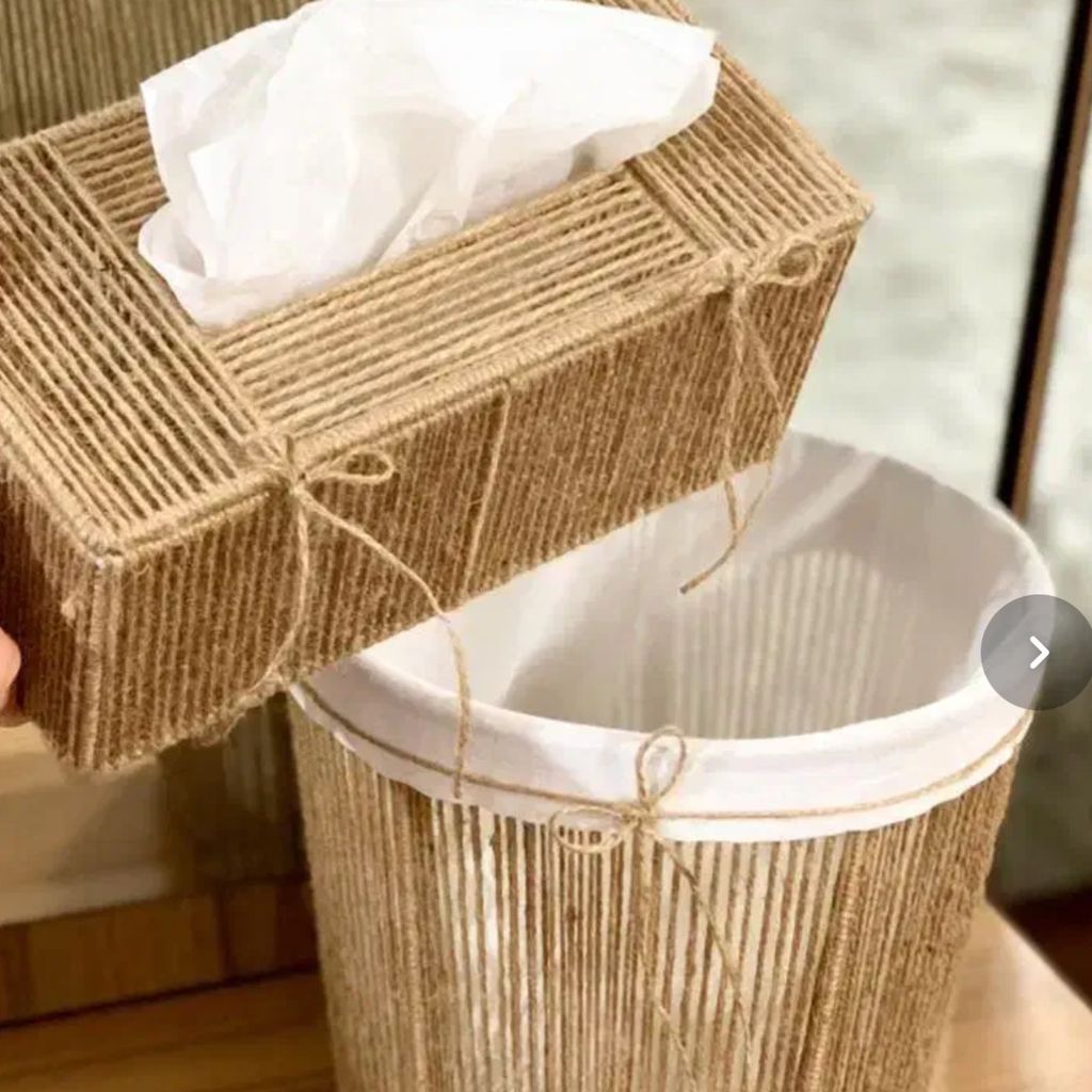 قیمت ارزان ست سطل و جا دستمال مکرومه بافی مدل کنف