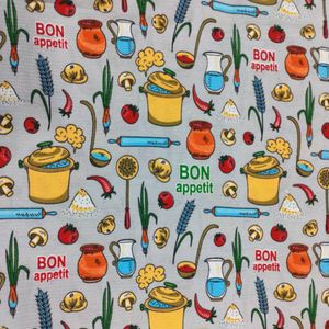 پارچه آشپزخانه پلی پنبه طرح خوراک عرض 1.5 متر