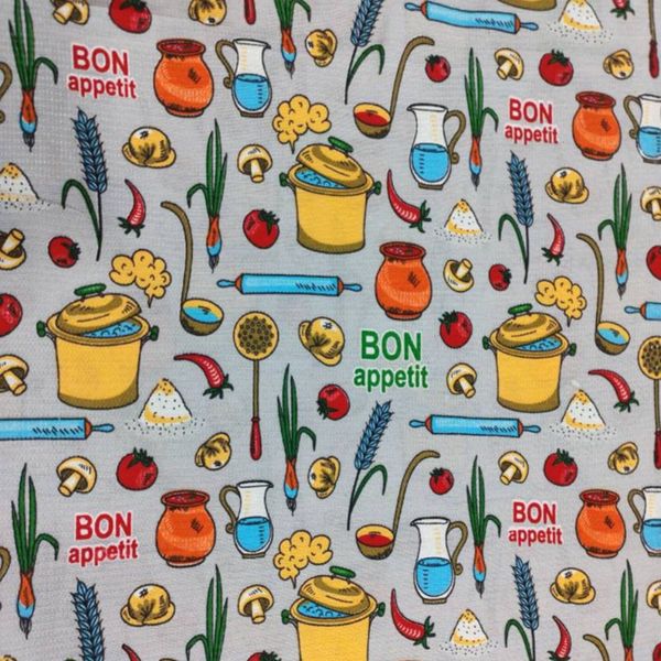 پارچه آشپزخانه پلی پنبه طرح خوراک عرض 1.5 متر