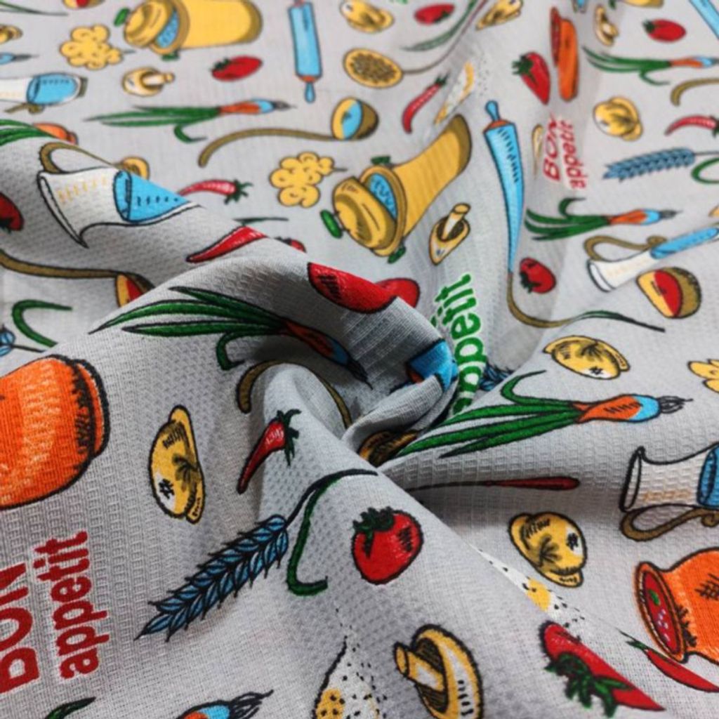 قیمت پارچه آشپزخانه پلی پنبه طرح خوراک عرض 1.5 متر