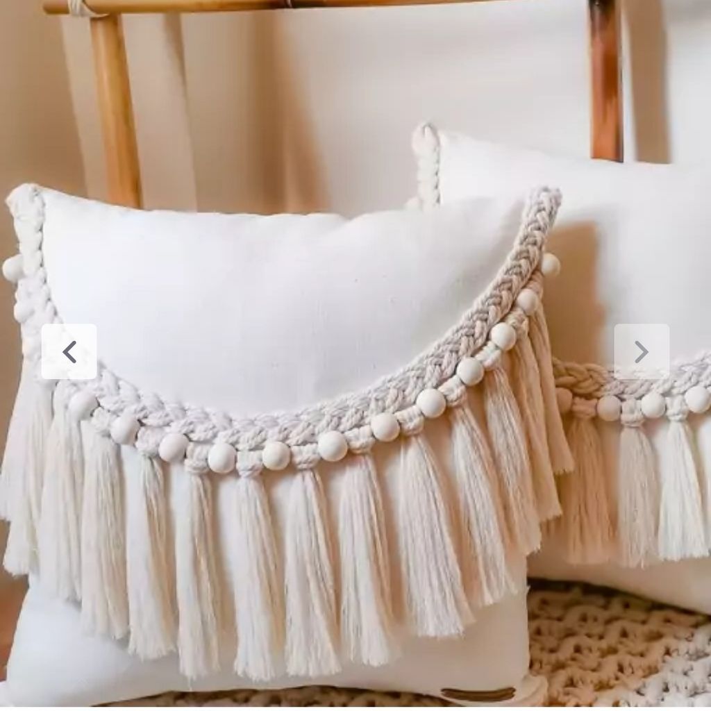 خرید اینترنتی کاور کوسن مکرومه با مهره چوبی آرت بیوتی