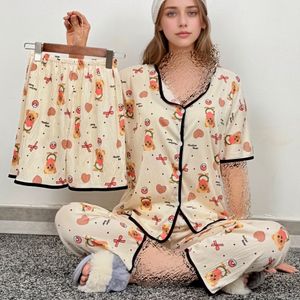 ست لباس راحتی پینترستی سه تیکه طرح تدی برند وارداتی