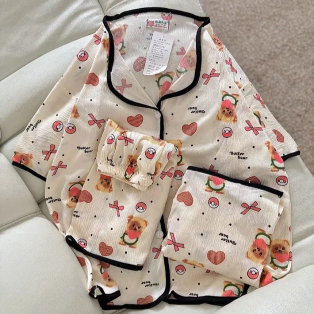 خرید اینترنتی ست لباس راحتی منزل سه تیکه طرح تدی