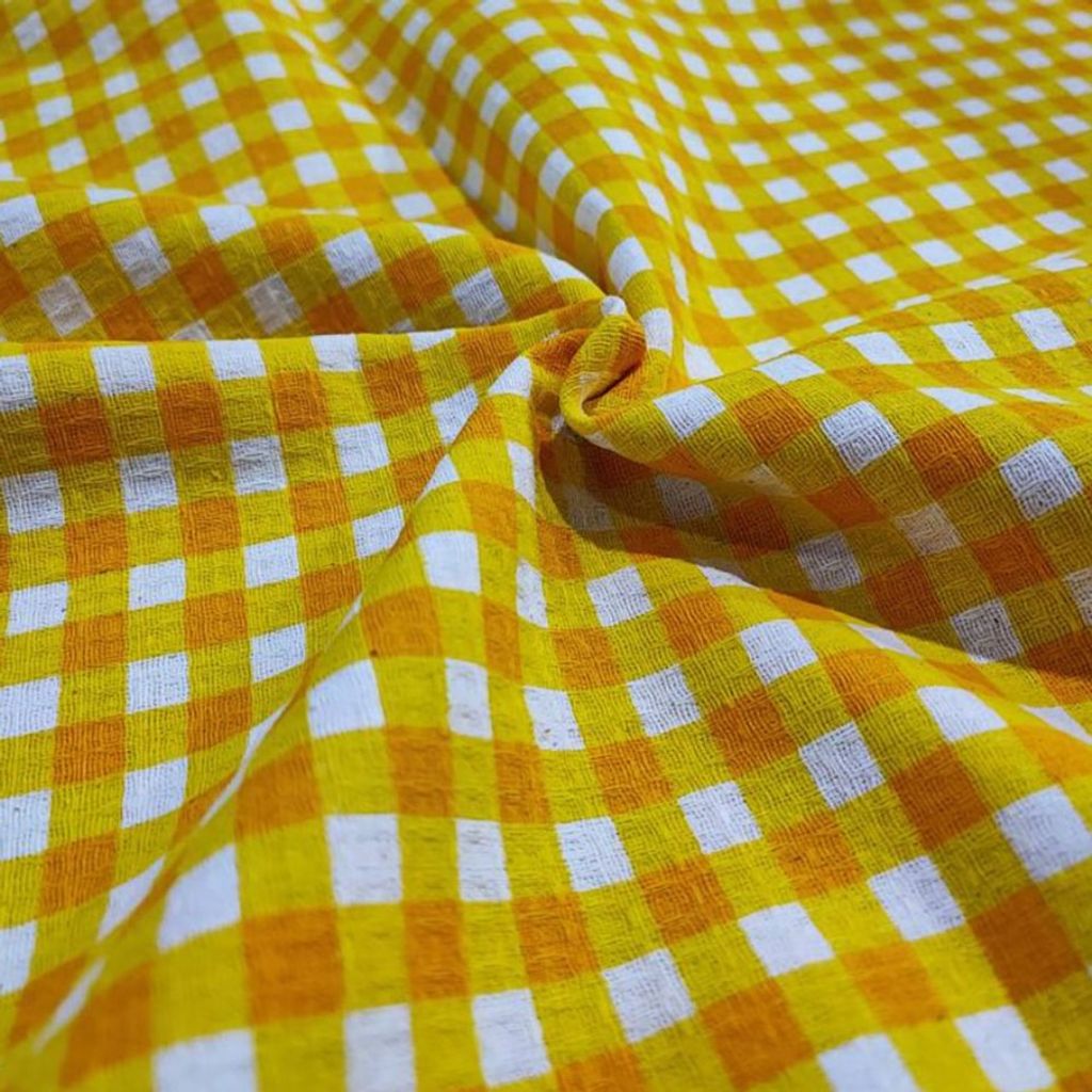 فروش اینترنتی پارچه آشپزخانه تمام پنبه عرض 1.5 مدل چهارخانه زرد