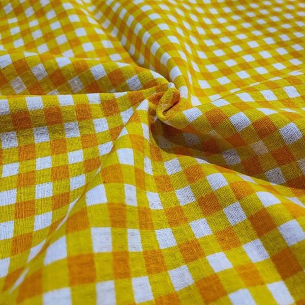 پارچه آشپزخانه تمام پنبه عرض 1.5 مدل چهارخانه زرد