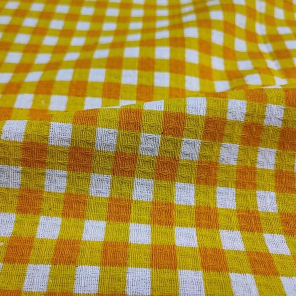 پارچه آشپزخانه تمام پنبه عرض 1.5 مدل چهارخانه زرد