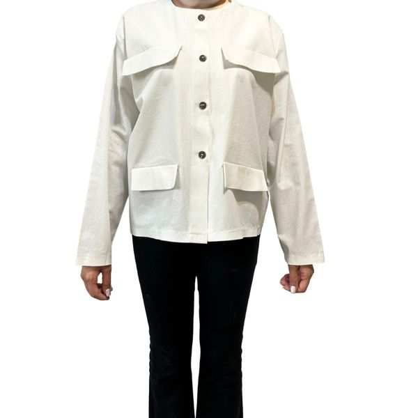 شومیز زنانه سفید مدل جیب نما